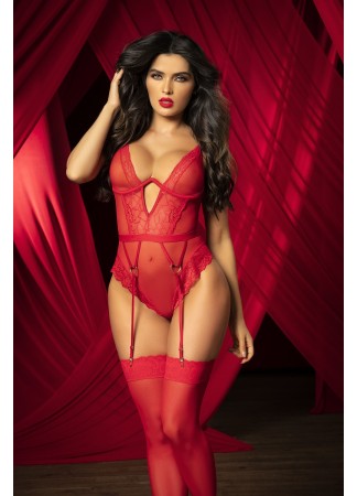 Body rouge avec porte jarretelles - MAL8724RED