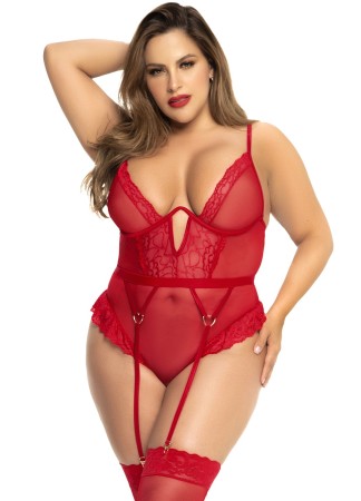 Body rouge grande taille avec porte jarretelles - MAL8724XRED