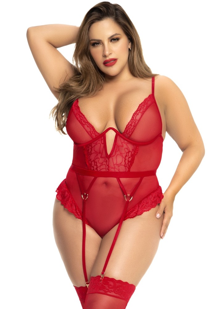 Body rouge grande taille avec porte jarretelles - MAL8724XRED