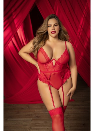 Body rouge grande taille avec porte jarretelles - MAL8724XRED