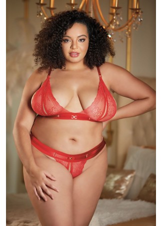 Ensemble 2 pièces rouge grande taille avec soutien gorge fendu et string ouvert STARR - 12-7002XR