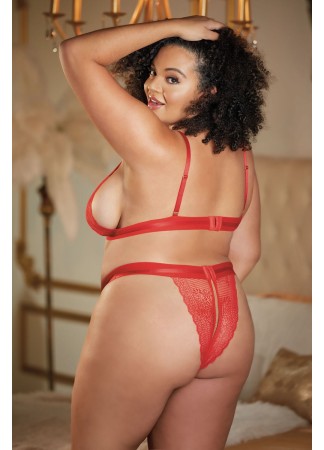 Ensemble 2 pièces rouge grande taille avec soutien gorge fendu et string ouvert STARR - 12-7002XR