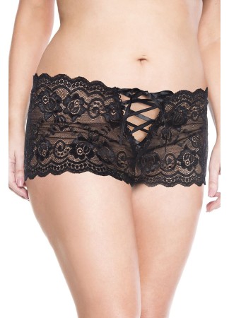 Shorty noir grande taille dentelle ouvert sur les fesses - ML10018XBLK