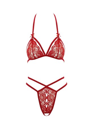 Soutien-gorge en dentelle rouge avec bonnets détachables et string - R221125430