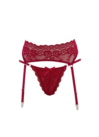 Porte-jarretelles en dentelle rouge avec string assorti - R232187430