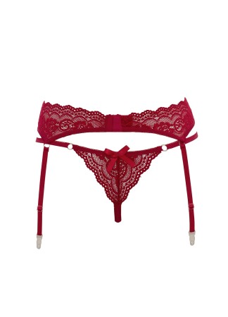 Porte-jarretelles en dentelle rouge avec string assorti - R232187430