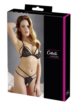 Soutien-gorge en dentelle noire avec bonnets détachables et string - R221125410