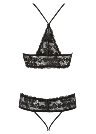 Soutien-gorge en dentelle noire et string ouvert - R2251167