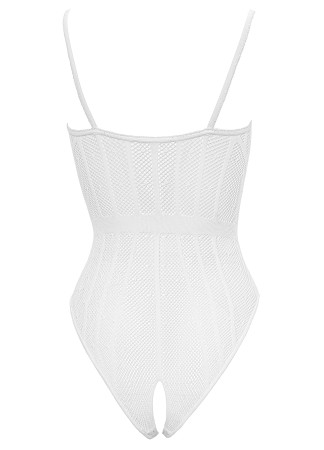 Body string en résille transparente et dentelle blanche, ouvert à l'entrejambe - R26426382101