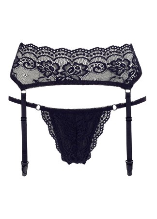 Porte-jarretelles en dentelle noire et string assorti - R232187410