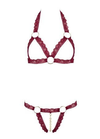 Soutien-gorge ouvert et string rouge à larges bandes sexy - R2213010