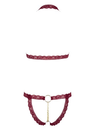 Soutien-gorge ouvert et string rouge à larges bandes sexy - R2213010