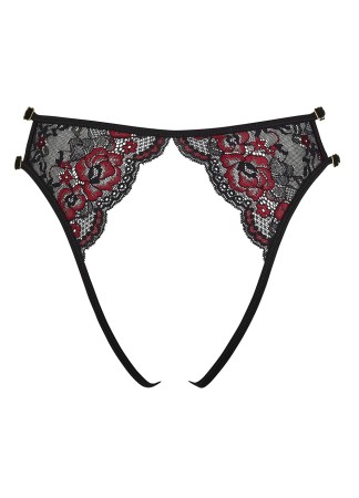 Culotte ouverte en fine dentelle florale rouge et noire - R23221451101