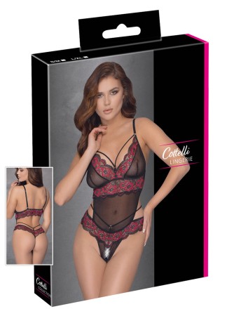 Body string en dentelle florale bicolore et résille - R2642859