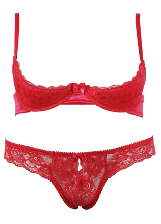 Soutien-gorge demi seins avec armatures et son string ouvert - R2220199