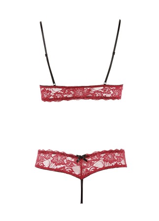 Soutien-gorge, bonnets ouverts, en dentelle rouge et string assorti - R2212447