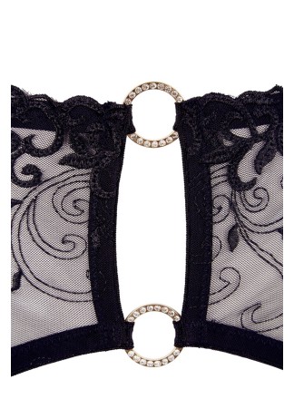 Soutien-gorge dentelle, porte-jarretelles et string ouvert noir - R2213052