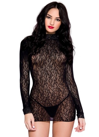 Robe courte coquine noire à manches longues - ML9828BLK