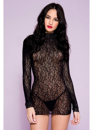 Robe courte coquine noire à manches longues - ML9828BLK