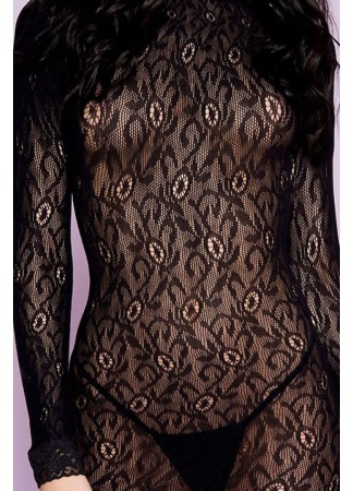 Robe courte coquine noire à manches longues - ML9828BLK