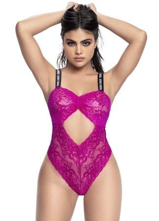 Body string en dentelle florale rose et bretelles larges élastiques  - MAL8693HPK