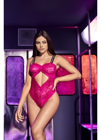 Body string en dentelle florale rose et bretelles larges élastiques  - MAL8693HPK