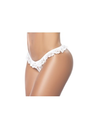 Culotte ouverte blanche avec froufrou en dentelle - MAL119WHT