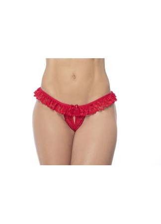 Culotte ouverte rouge avec froufrou en dentelle  - MAL119RED