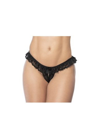 Culotte ouverte noire avec froufrou en dentelle - MAL119BLK