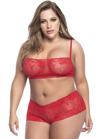 Ensemble lingerie, grande taille,  rouge top bustier et shorty dentelle   - MAL206XRED