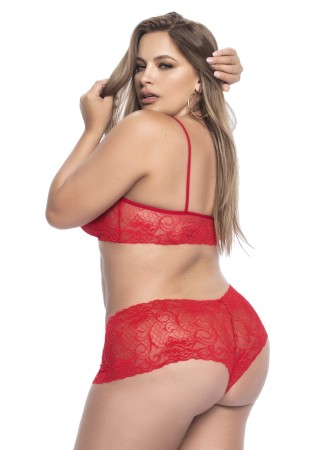 Ensemble lingerie, grande taille,  rouge top bustier et shorty dentelle   - MAL206XRED