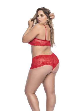 Ensemble lingerie, grande taille,  rouge top bustier et shorty dentelle   - MAL206XRED