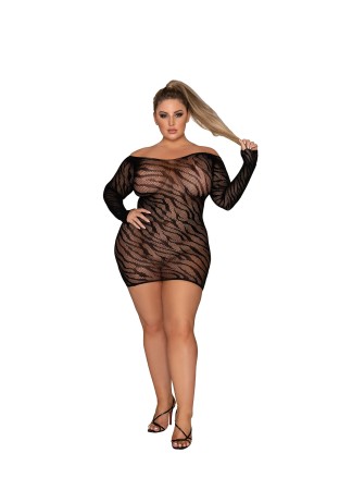 Nuisette grande taille, épaules dénudées à motif zébré noir - DG12512XBLK