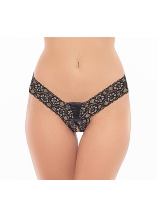 String noir ouvert avec laçage sur le devant - REN1158-BLK