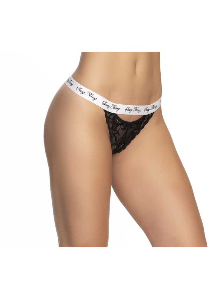 Culotte dentelle noir avec ceinture blanche imprimé - MAL118BKW