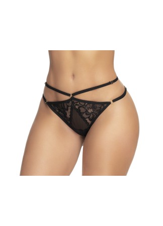 Culotte noire ouverte en dentelle - MAL117BLK