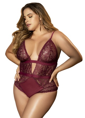 Body grande taille couleur prune en dentelle - MAL8654XBUR