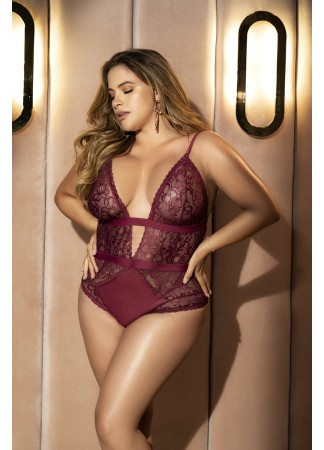 Body grande taille couleur prune en dentelle - MAL8654XBUR