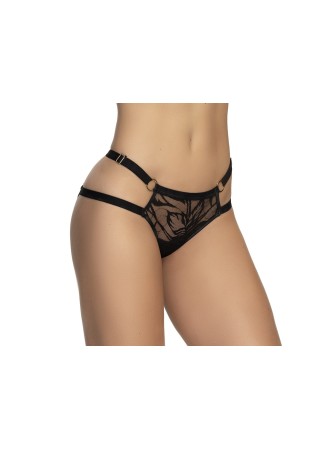 Shorty en dentelle florale noire et chaines Or - MAL116BLK