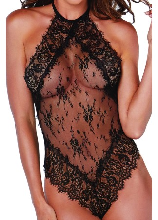 Body noir style broderie avec dos ouvert - DG11025BLK