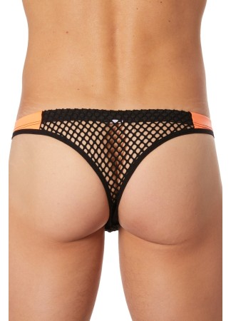 String noir filet avec bandes simili cuir oranges - LM911-57MBKO