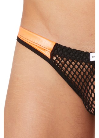 String noir filet avec bandes simili cuir oranges - LM911-57MBKO