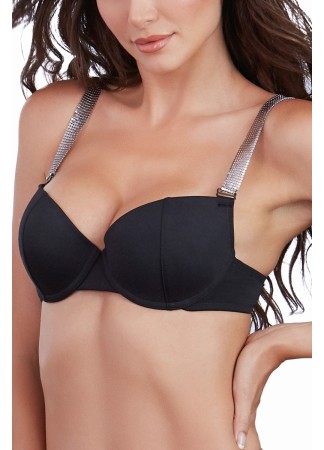 Soutien-gorge push-up coqué avec bretelles brillantes - DG11471BLK