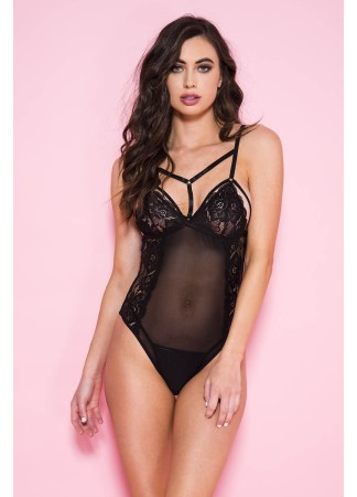 Body noir transparent avec dentelle - ML80077BLK