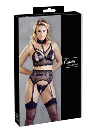 Ensemble soutien-gorge, porte jarretelles et culotte noir sexy - OR2213346BLK