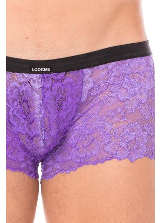 Mini-Pant violet en dentelle et simili cuir - LM2002-68PUR