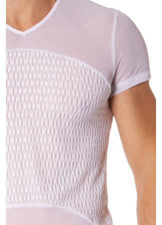 T-shirt blanc maille et motifs - LM901-81WHT