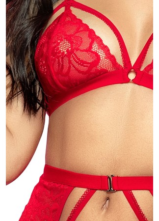 Ensemble trois pièces en dentelle rouge - MAL8561RED