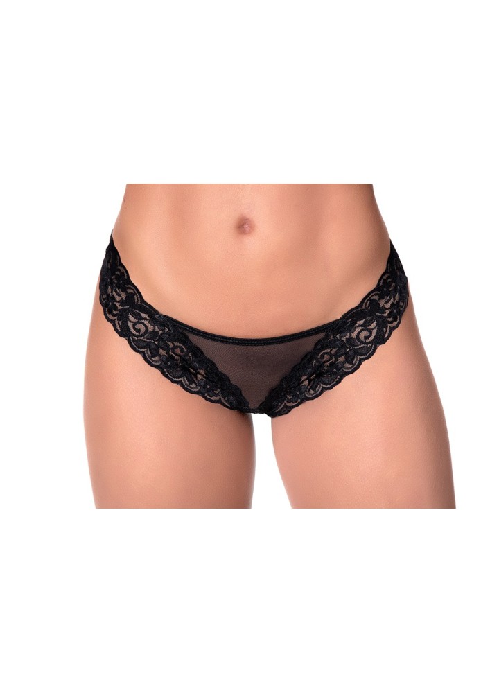 String dentelle et fine résille noire - MAL109BLK