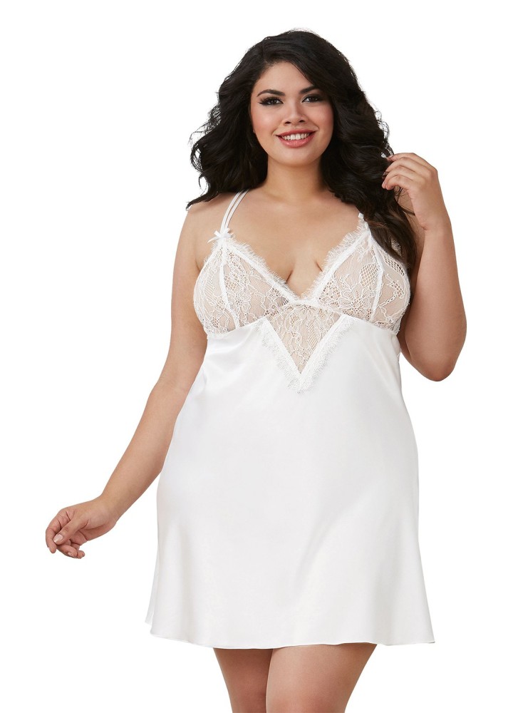 Nuisette grande taille satinée blanc - DG12028XWHT